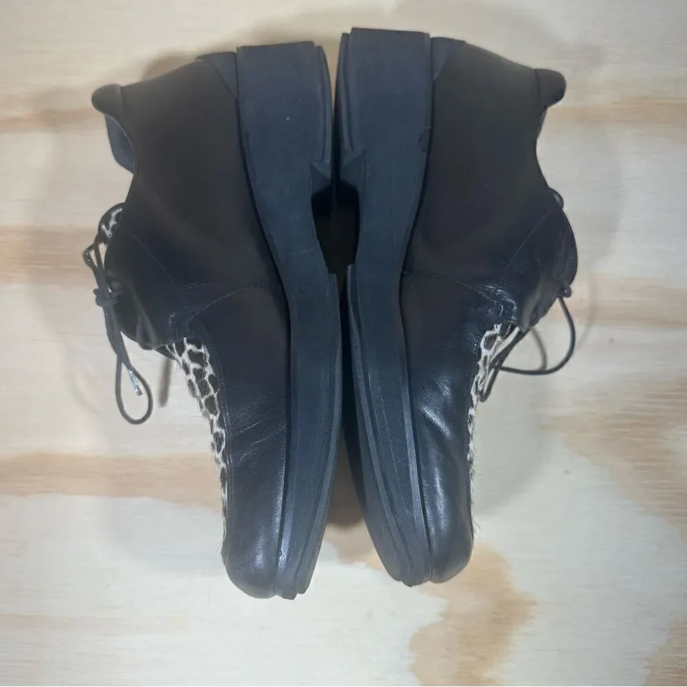 Andre Assous Black Calf Hair Platform Loafer Shoes Size 9